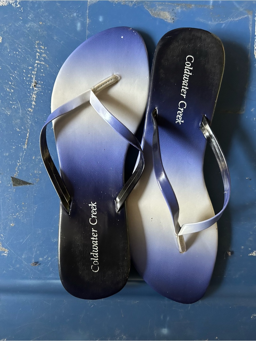Coldwater Creek Women's Ombre Blue & White Flip Flop Sandals